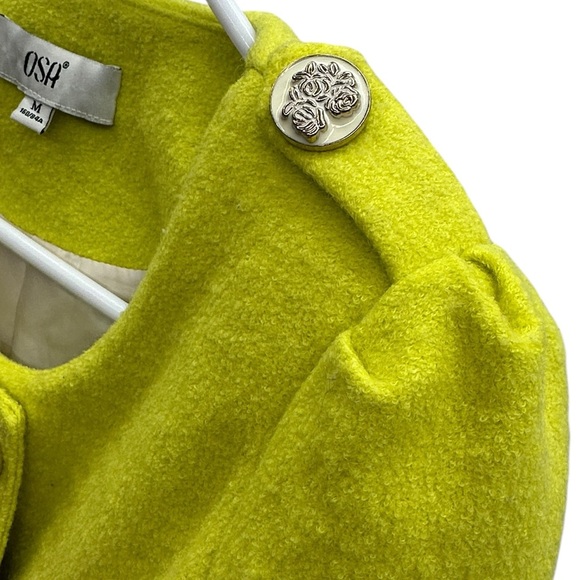 Vintage Wool Blend Yellow Chartreuse Coat Removable Button Off Lace Trim Medium - Picture 10 of 15